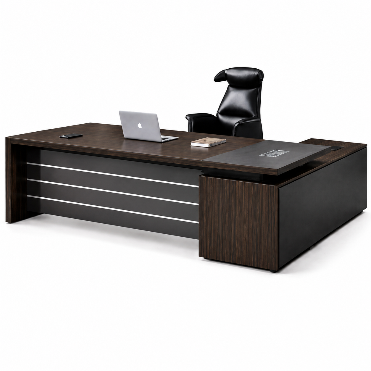 Bureau de Direction Exécutif avec Retour – Bois Noyer Design Premium F1247