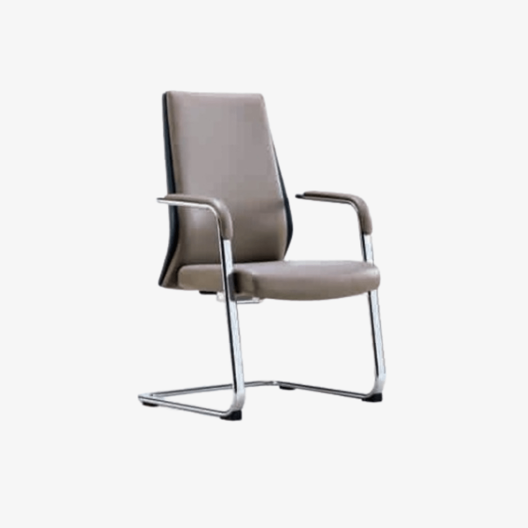 Fauteuil visiteur en similicuir taupe luge chromée F1083