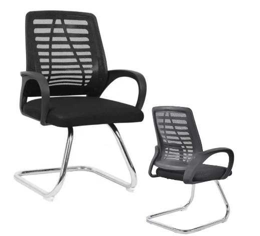 Fauteuil visiteur ergonomique en maille noire avec piétement chromé - vue avant et arrière