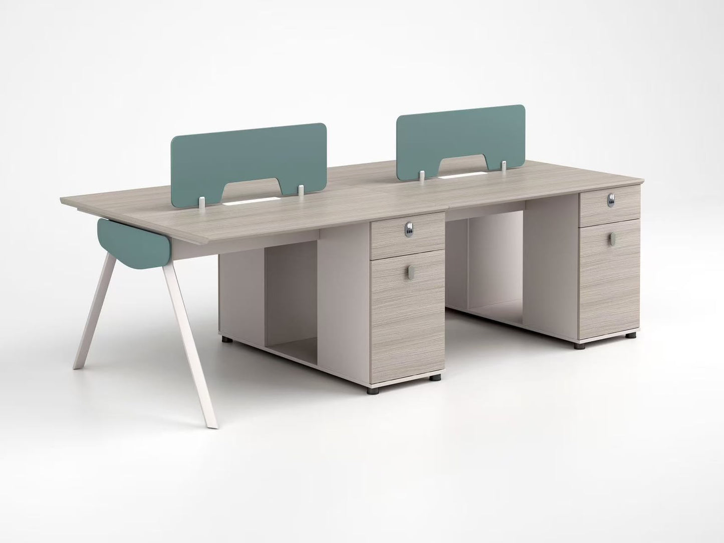Bureau bench Marguerite 4 places avec caissons de rangement F1089 – open space professionnel Maroc