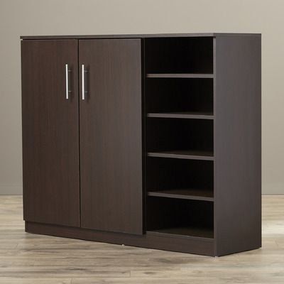 Armoire Basse de Bureau en Bois MDF avec Portes Battantes et Niches F1040