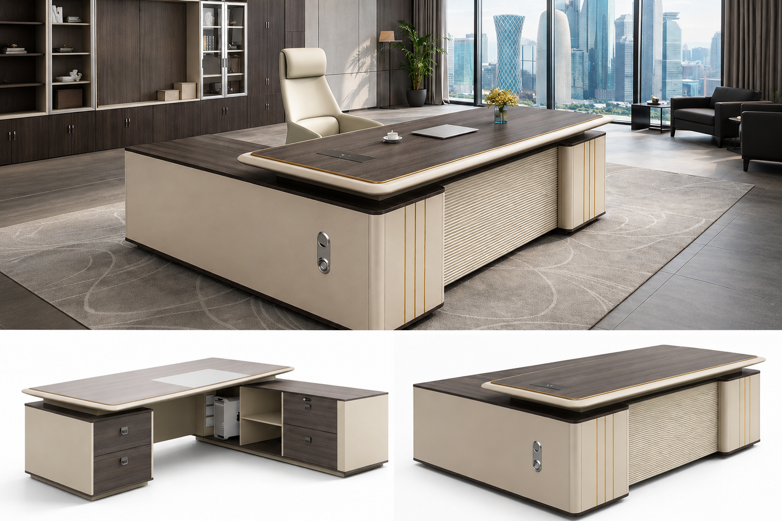 Bureau Présidentiel Premium F1237 – Design Moderne avec Retour et Rangements
