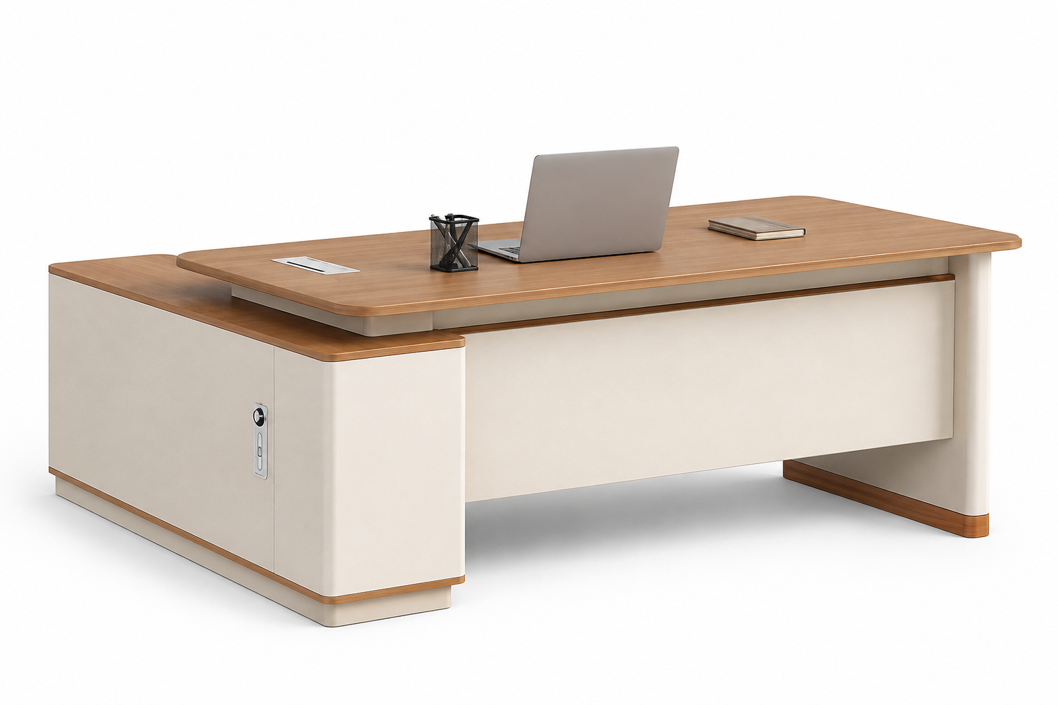Bureau exécutif moderne en bois naturel et structure ivoire F1238 – Almas Mobilier