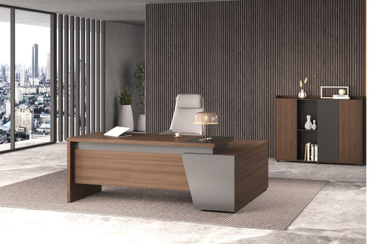 Bureau de Direction Bois Foncé avec Crédence F1317