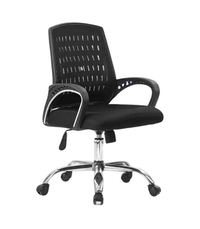 Chaise opérateur en mesh accoudoirs intégrés base chromée F1078