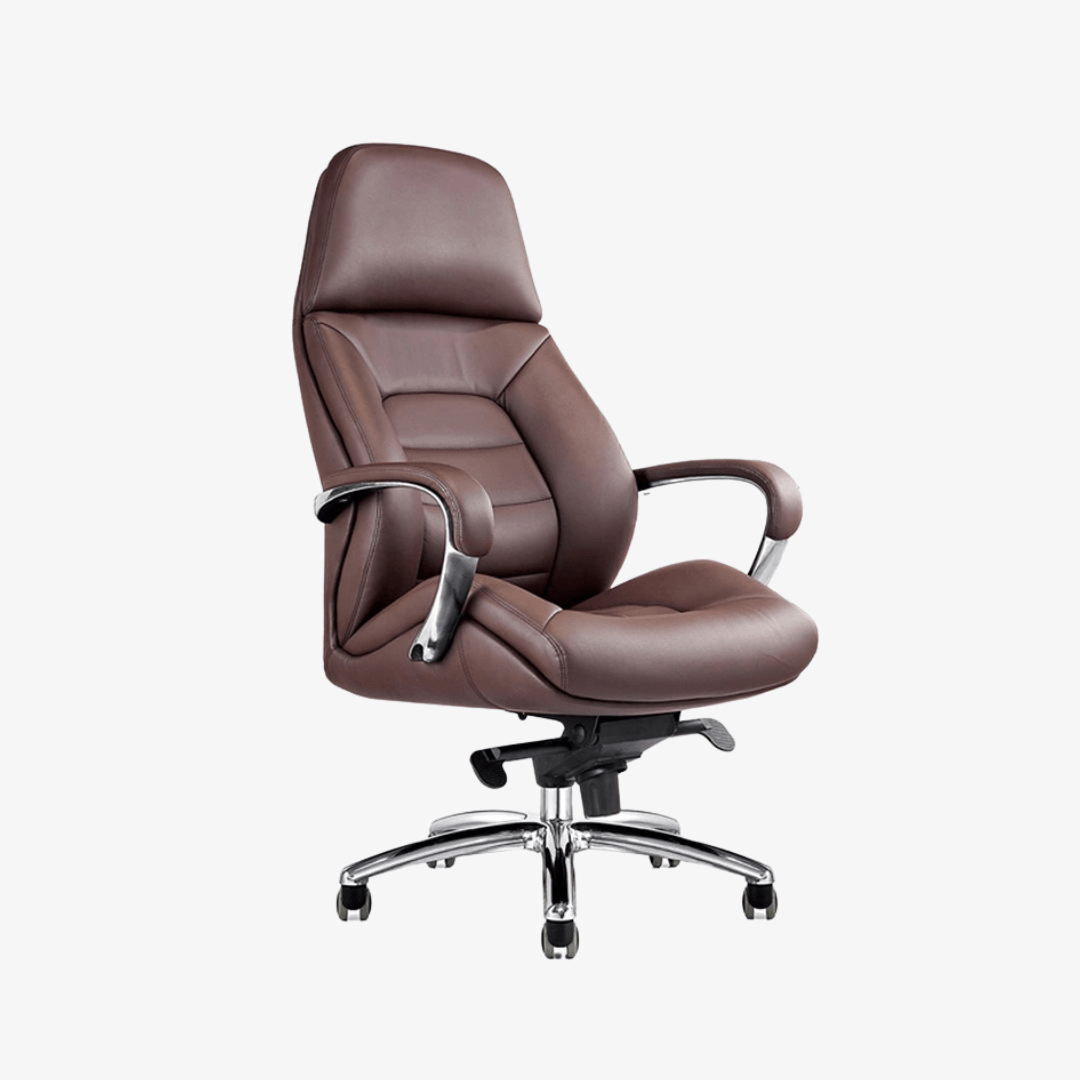 Chaise de direction en cuir avec accoudoirs rembourrés et base chromée F1072