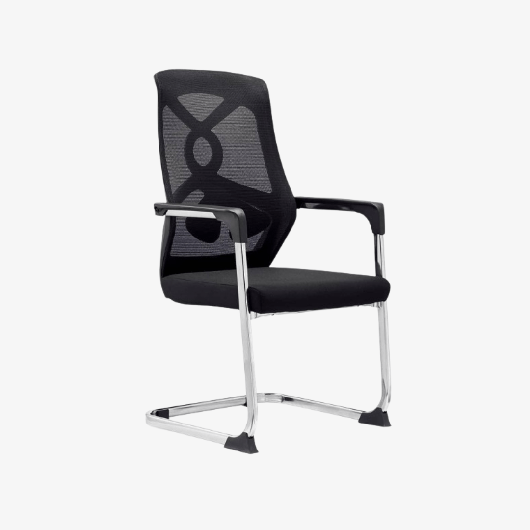 Chaise visiteur en mesh design X luge chromée F1088