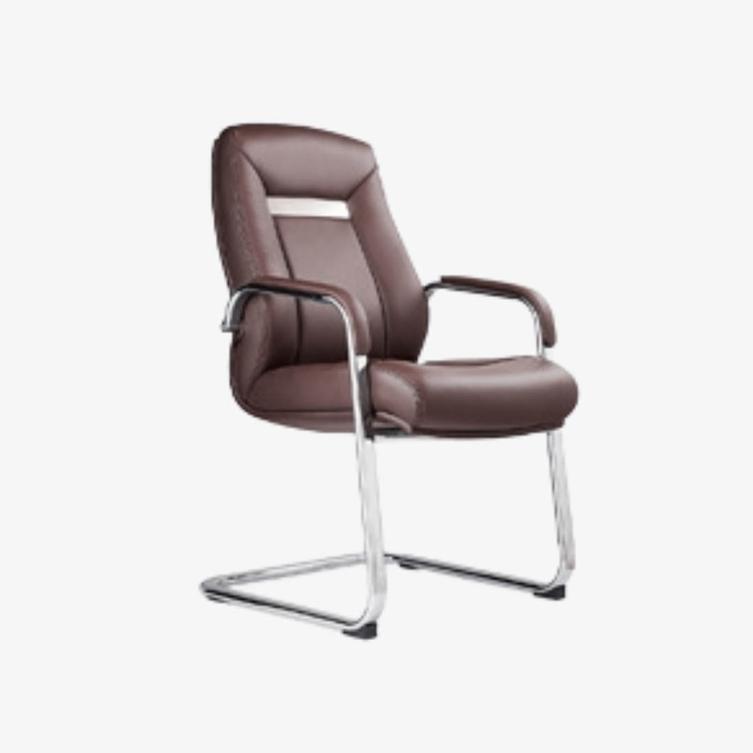 Chaise visiteur en cuir marron luge chromée F1082