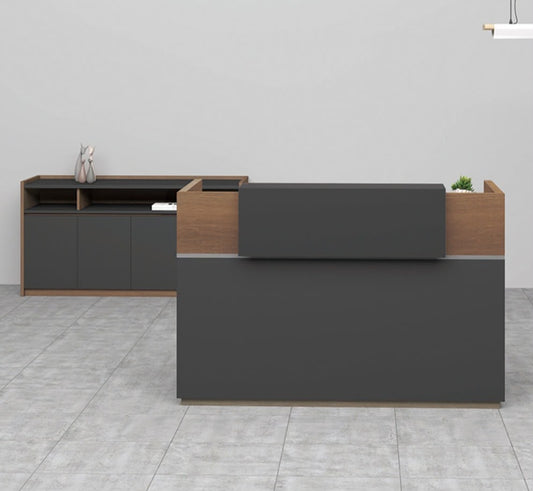 Comptoir d'accueil en bois F1179 – finition anthracite et noyer