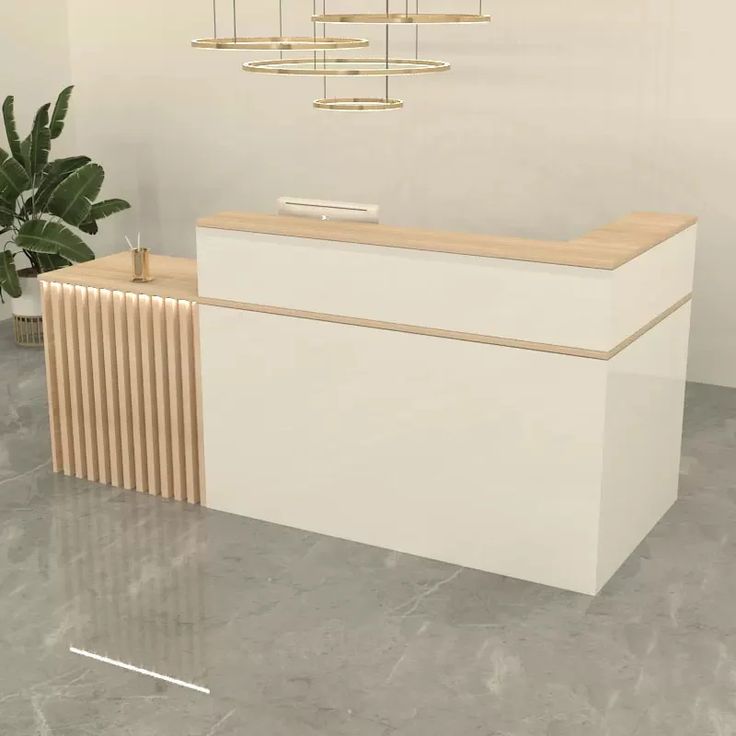 Comptoir d'Accueil Bois Clair & Blanc - Design Moderne F1053