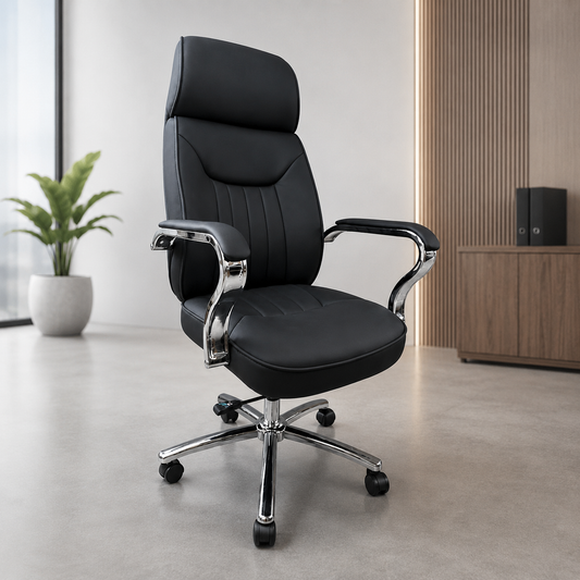 Fauteuil de Direction Executive Premium F1222 – Appui-Tête Intégré – Semi Cuir Noir – Maroc