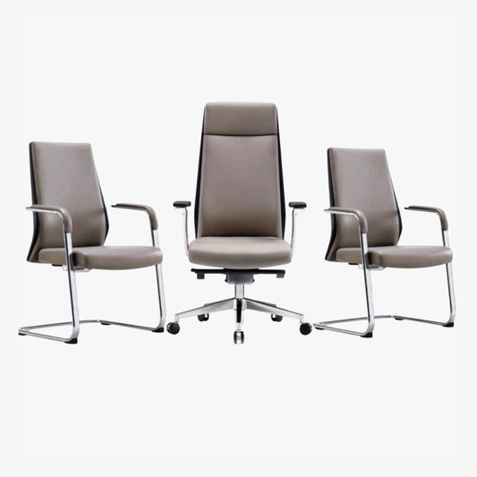 Pack de fauteuils de bureau en cuir gris F1177 direction et visiteurs - Almas Mobilier Maroc