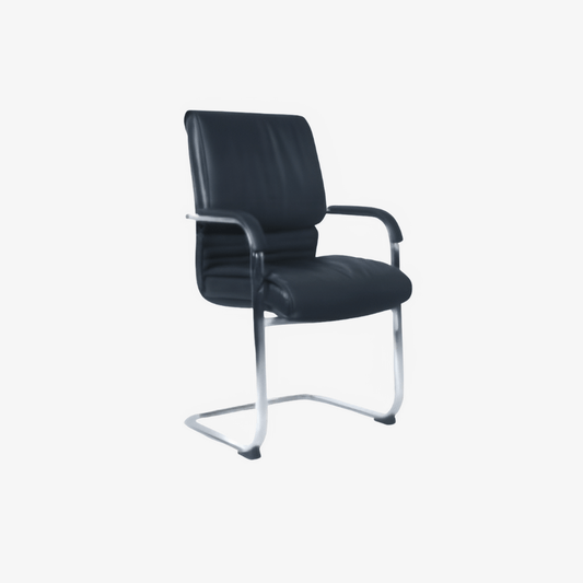 Fauteuil visiteur en similicuir noir luge chromée F1081