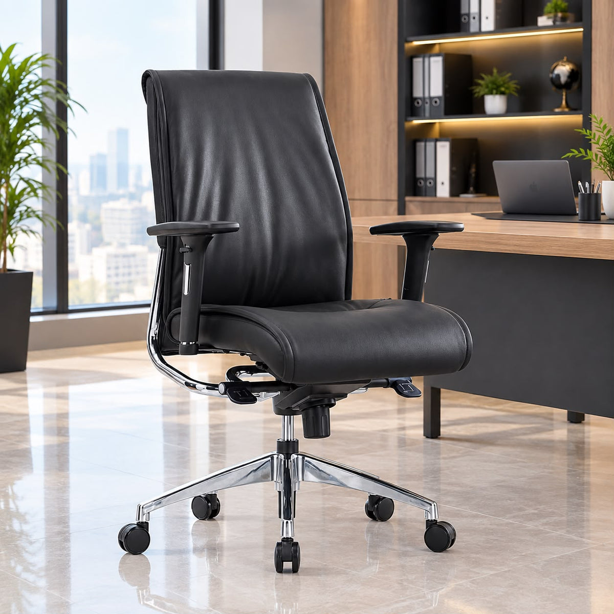 Chaise opérateur en simili cuir noir F1310