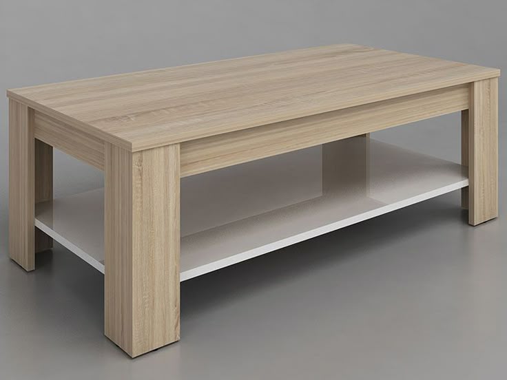 Table Basse Rectangulaire en Bois avec Étagère de Rangement F1060