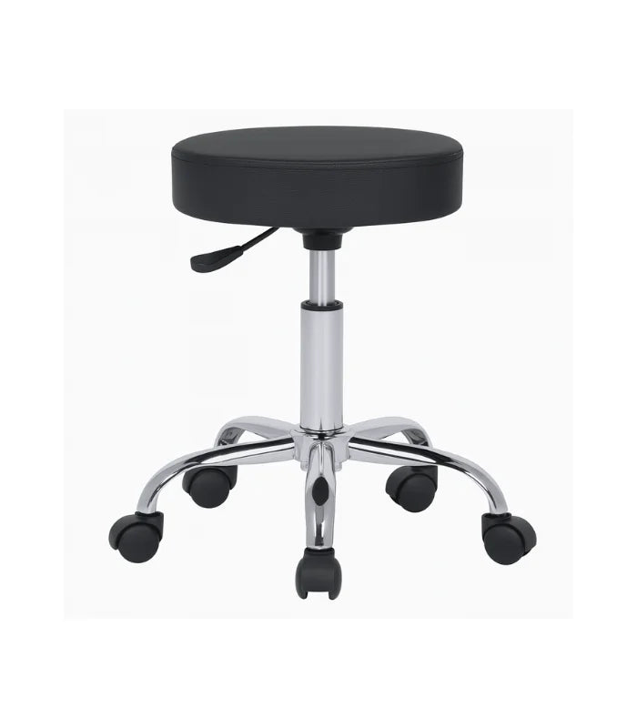 Tabouret en Simili Cuir Noir – Base Chromée avec Roulettes F1113