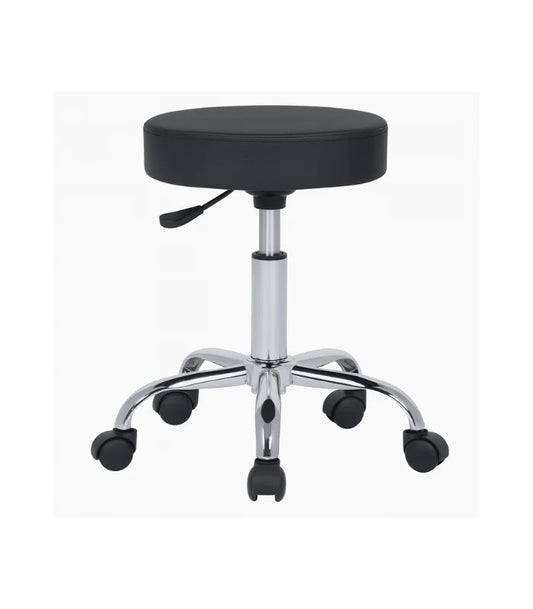 Tabouret en Simili Cuir Noir – Base Chromée avec Roulettes F1113