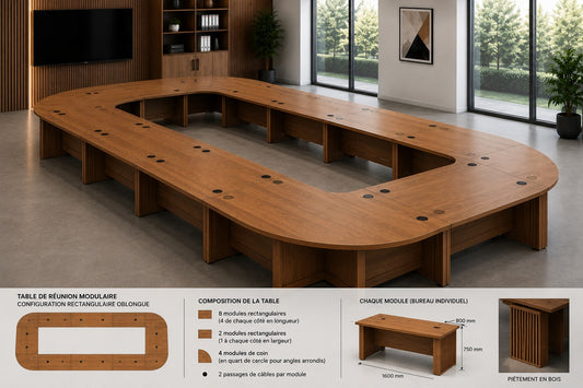 Table de Réunion Modulaire Rectangulaire F1198 – Grande Salle de Réunion Maroc