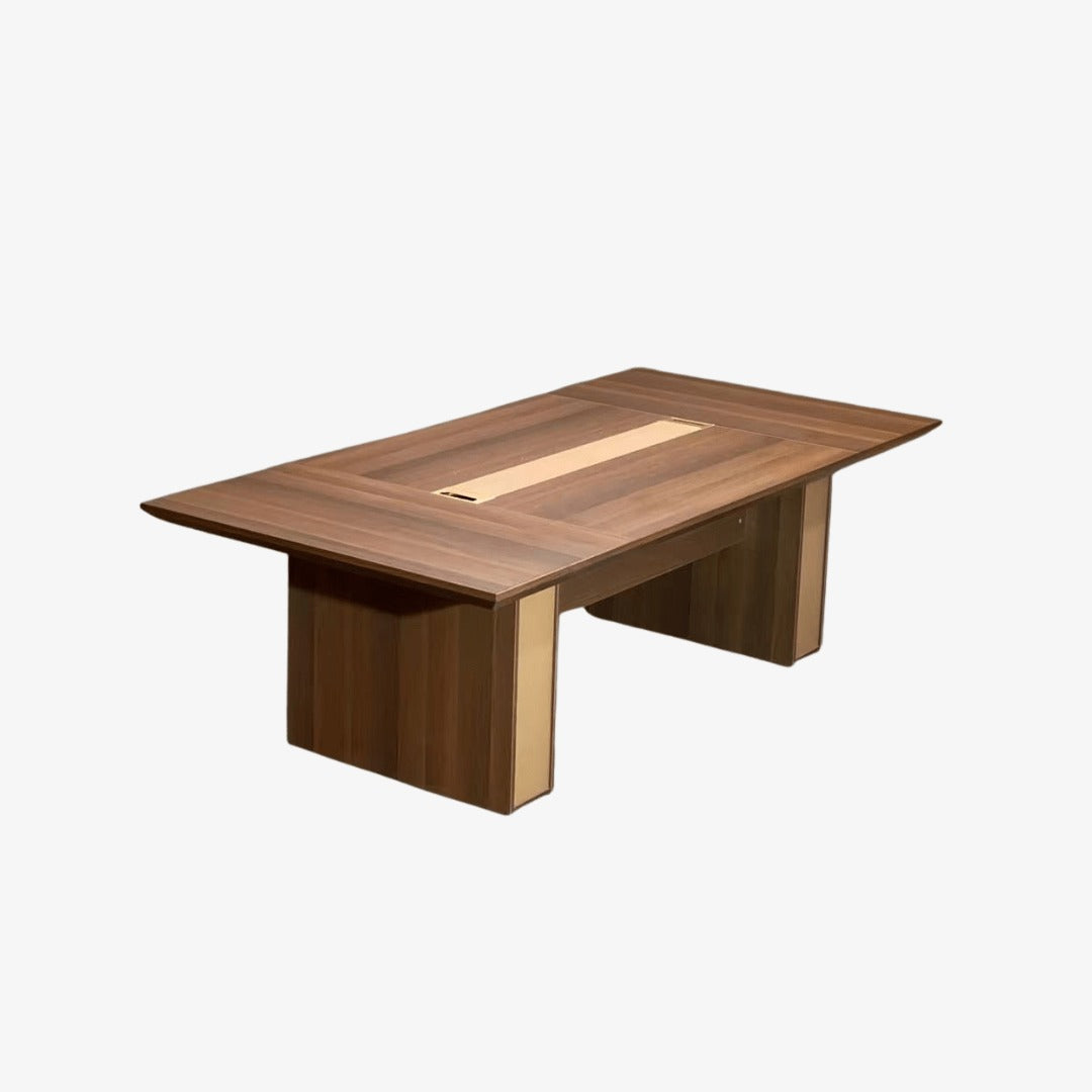 Table de Réunion Exécutive en Bois F1213 – Design Bicolore Noyer et Or