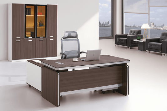 Bureau Direction Élégant Bois avec Bande Aluminium F1020
