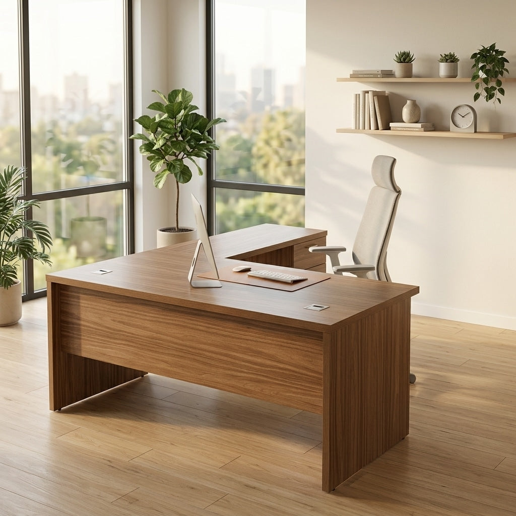 Bureau de direction MDF 160x80 avec retour et caisson mobile - Almas Mobilier Maroc