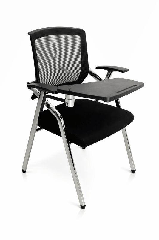 Chaise de formation avec tablette écritoire dossier mesh assise tissu noir F1093