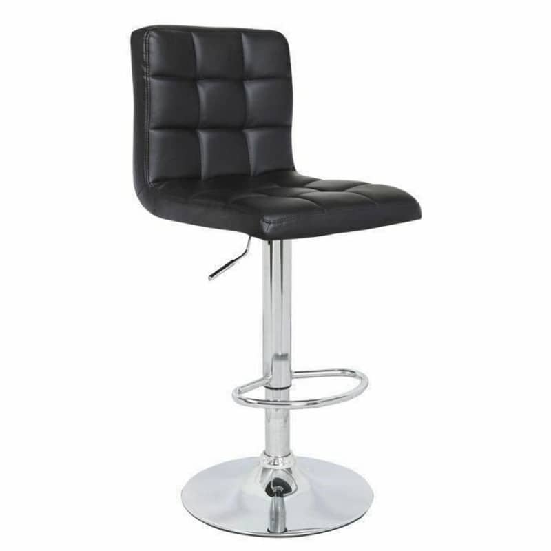 Chaise Tabouret en Simili Cuir Noir Capitonné – Base Chromée F1117