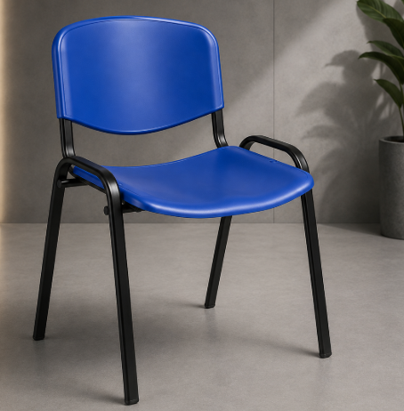 Chaise ISO F1233 bleue avec accoudoirs et pieds acier noir - vue de trois quarts