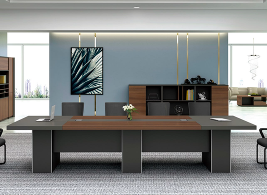 Table de réunion exécutive F1197 bicolore anthracite et bois noyer – salle de réunion professionnelle Maroc | Almas Mobilier