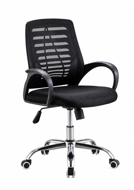 Chaise Opérateur Mesh Noir F1219B – Vue 3/4 Dossier Filet Ergonomique