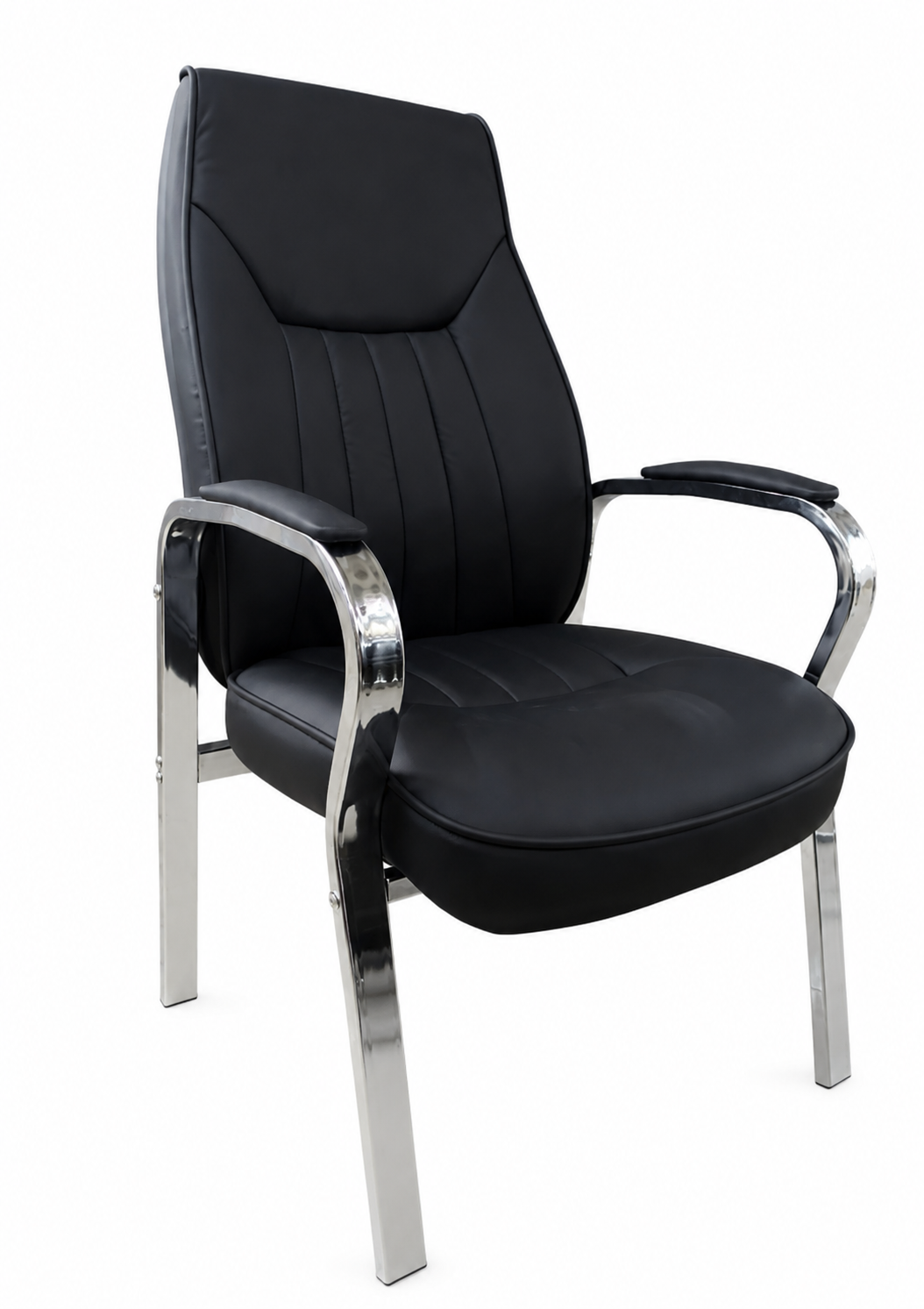 Fauteuil Visiteur Haut Dossier Cuir Noir F1221 – Piètement 4 Pieds Chromés