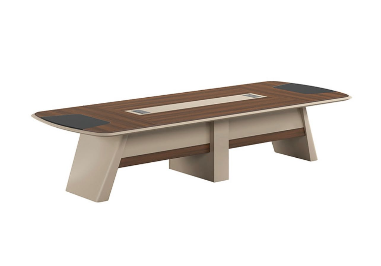 Table de réunion exécutive ovale F1202 tricolore bois noyer crème et anthracite – salle de conférence haut de gamme Maroc | Almas Mobilier