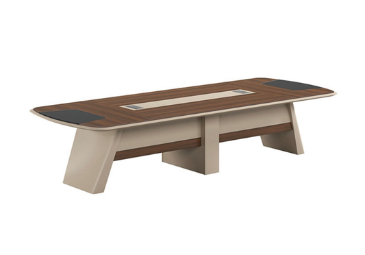 Table de réunion exécutive ovale F1202 tricolore bois noyer crème et anthracite – salle de conférence haut de gamme Maroc | Almas Mobilier