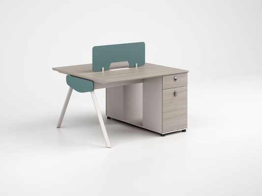 Bureau collaboratif bench 2 postes F1200 séparateur acoustique vert canard pieds métal blanc – open space Maroc | Almas Mobilier