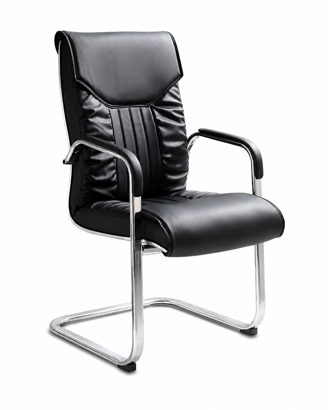 Fauteuil Visiteur Executive F1220 – Cuir Noir Piètement Luge Chromé