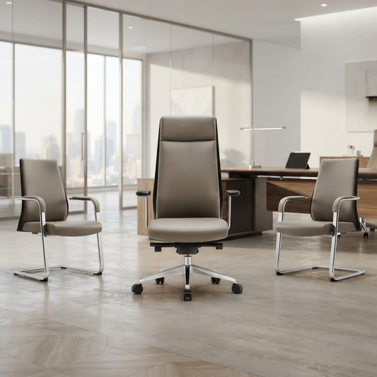 Pack fauteuil de direction et chaises visiteur en simili cuir taupe F1313