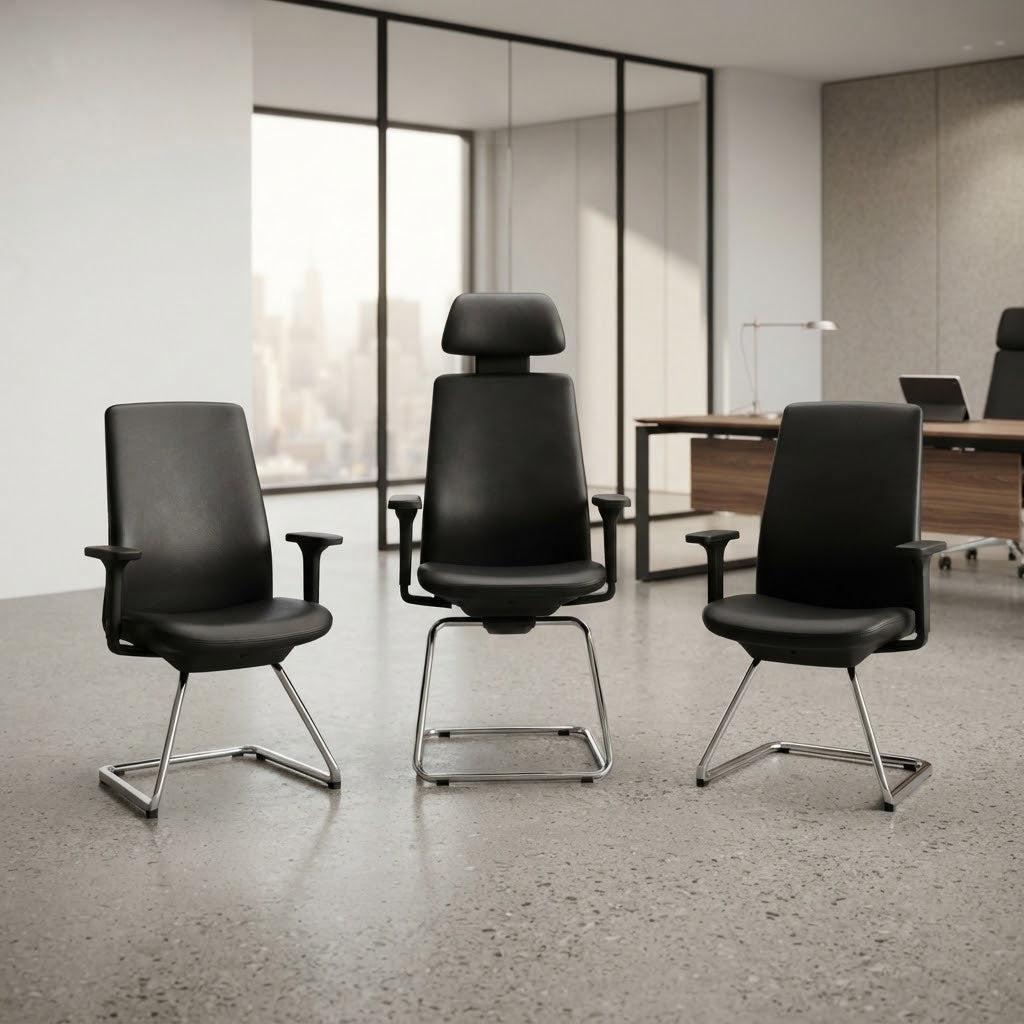 Ensemble fauteuil de direction et chaises visiteur noir F1315