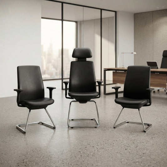 Ensemble fauteuil de direction et chaises visiteur noir F1315